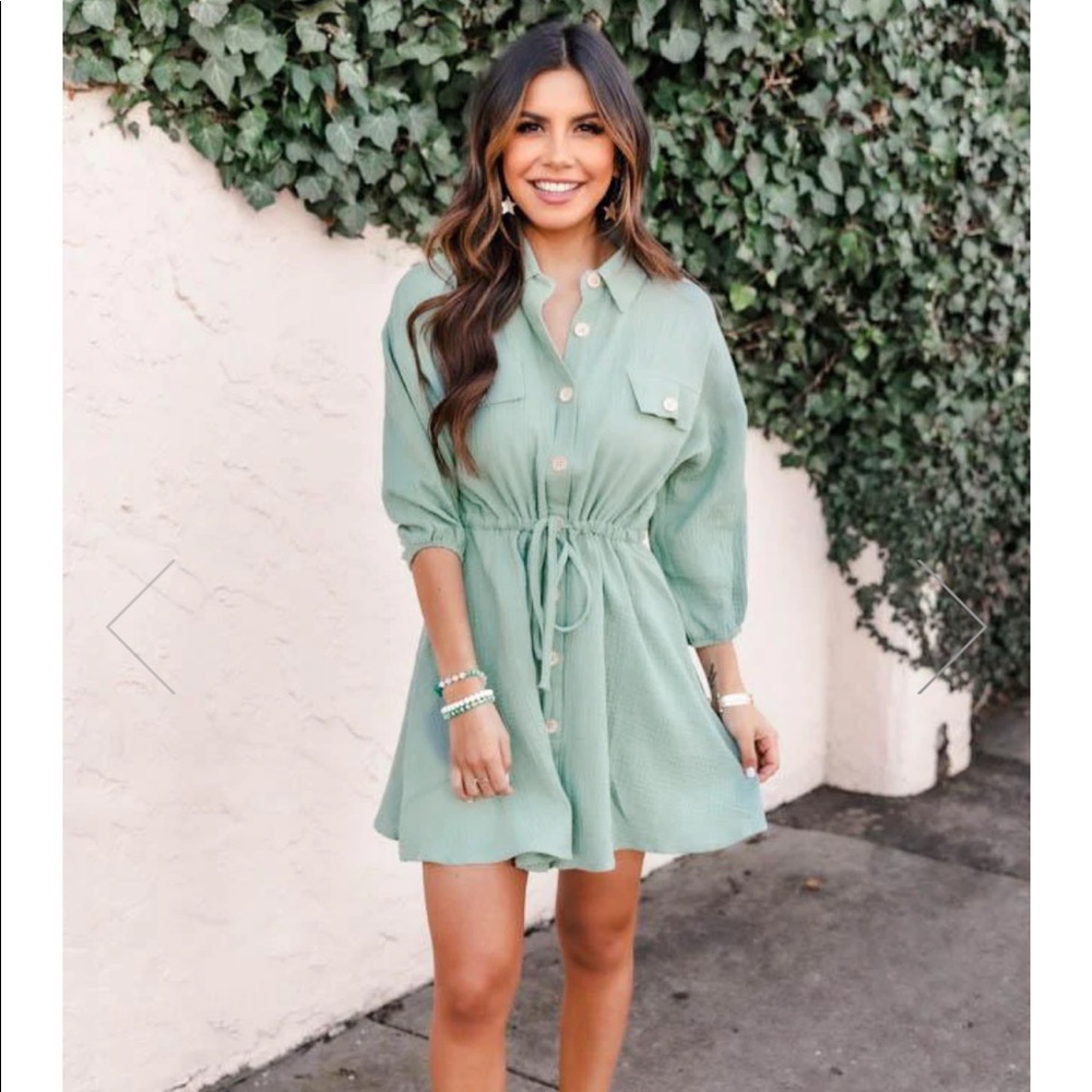 NWOT Pink Lily What I like About you Shirt Dress in Sage